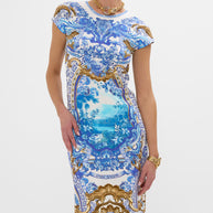 Camilla  Jersey Tank Dress With Cap Sleeves in The Azul Adventures print