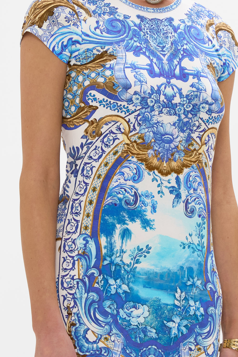 Camilla  Jersey Tank Dress With Cap Sleeves in The Azul Adventures print