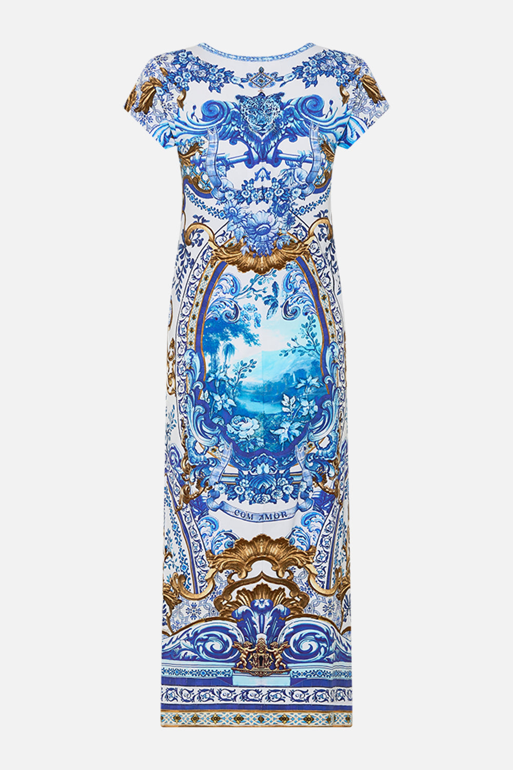 Camilla  Jersey Tank Dress With Cap Sleeves in The Azul Adventures print