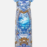 Camilla  Jersey Tank Dress With Cap Sleeves in The Azul Adventures print