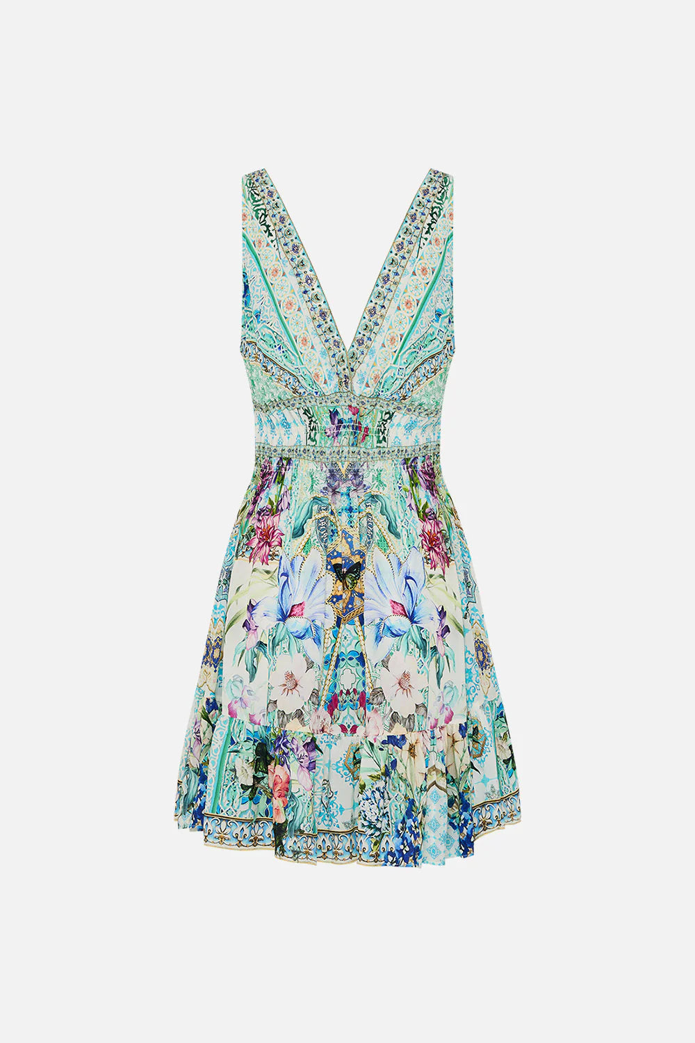 Camilla Shirred Waist Detail Mini Dress (Sunrise in Sinatra)