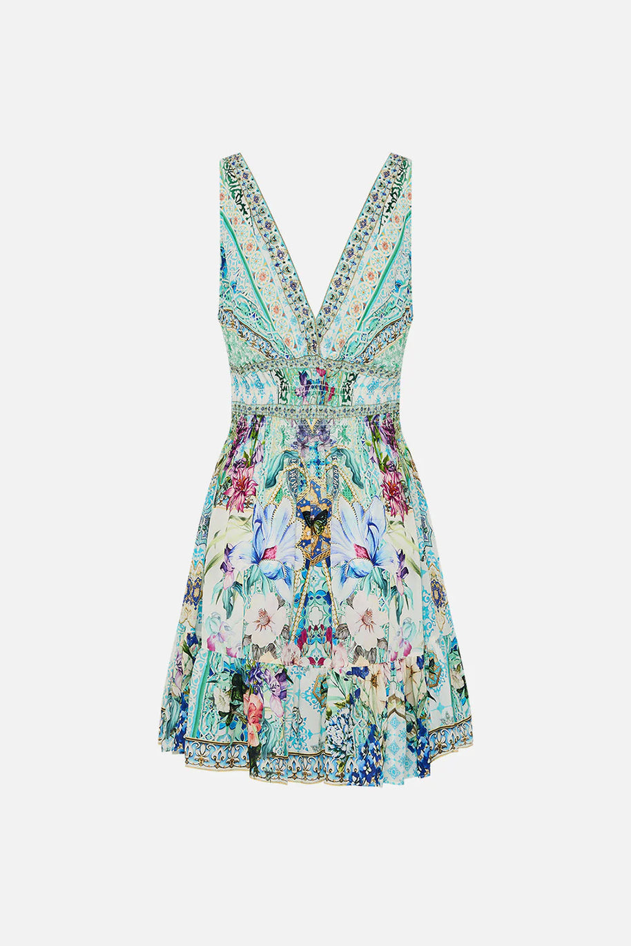 Camilla Shirred Waist Detail Mini Dress (Sunrise in Sinatra)