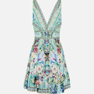 Camilla Shirred Waist Detail Mini Dress (Sunrise in Sinatra)