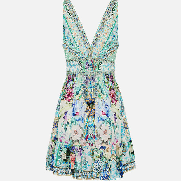 Camilla Shirred Waist Detail Mini Dress (Sunrise in Sinatra)