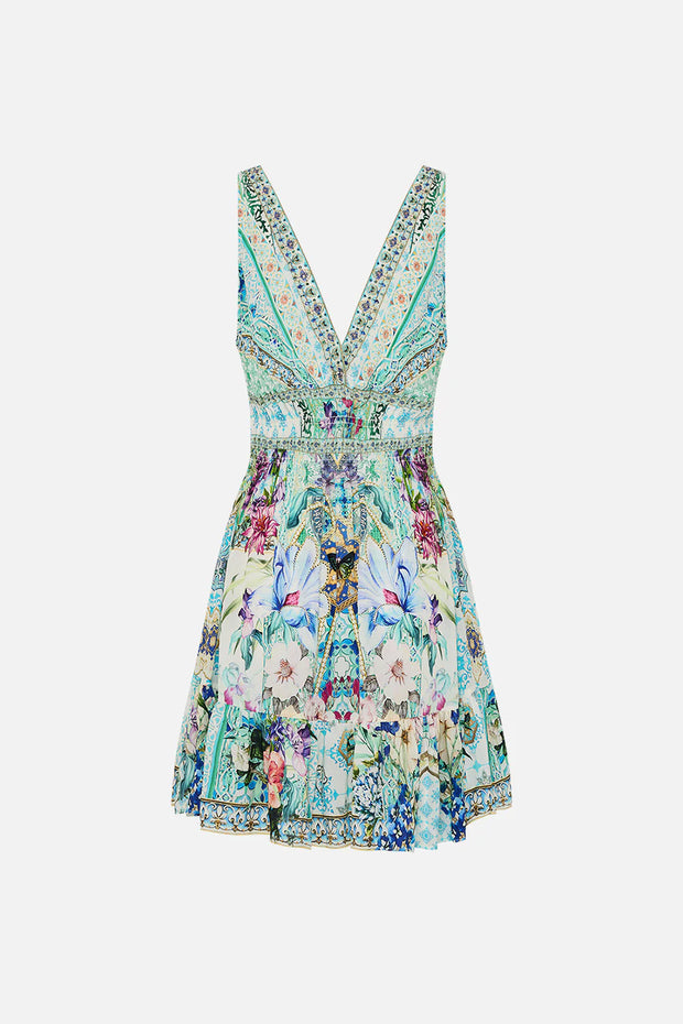 Camilla Shirred Waist Detail Mini Dress (Sunrise in Sinatra)