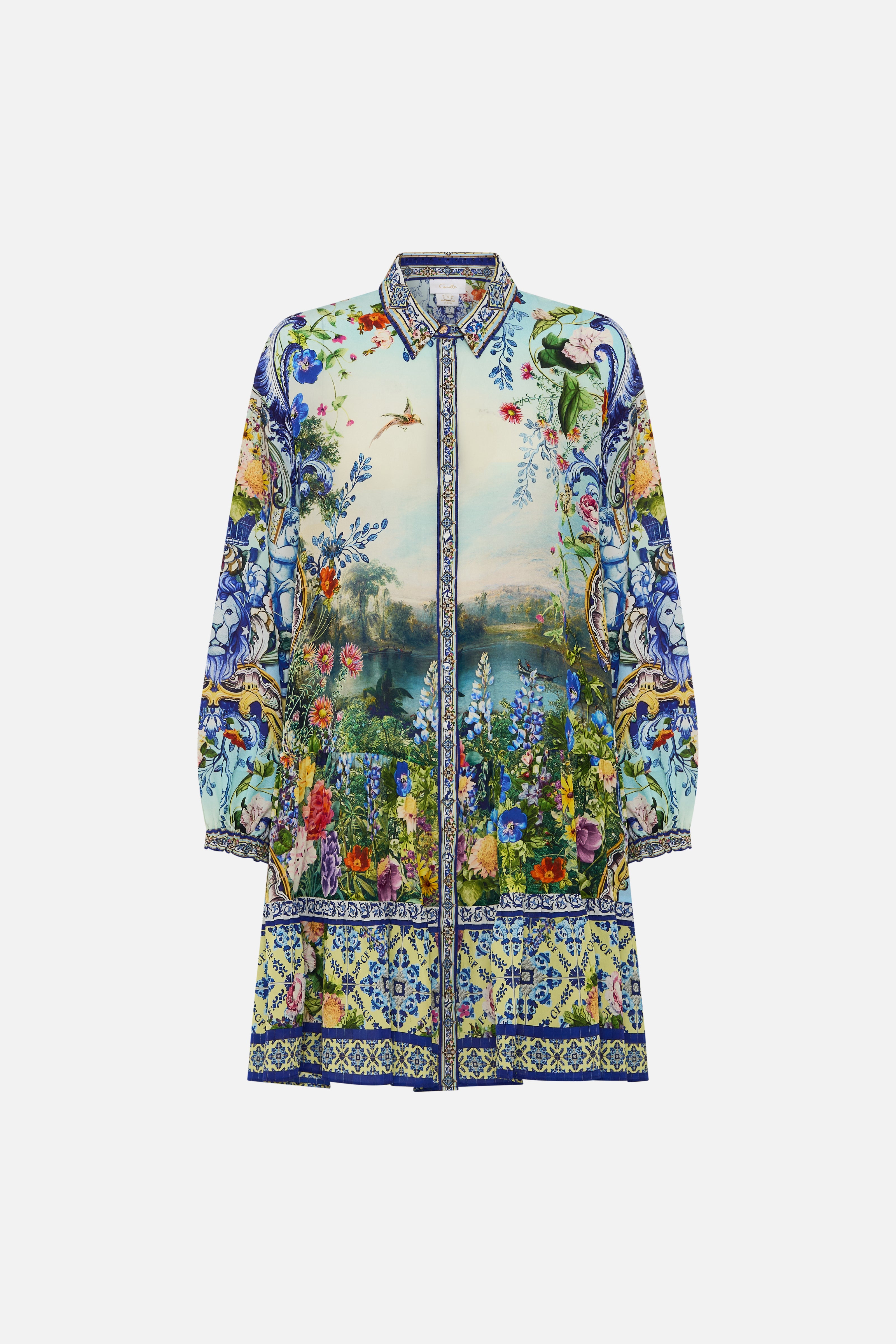 Camilla Long Sleeve Tiered Short Dress in Wall to Wall Wonders print
