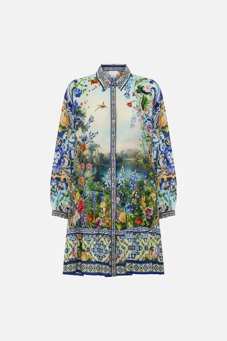 Camilla Long Sleeve Tiered Short Dress in Wall to Wall Wonders print
