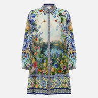Camilla Long Sleeve Tiered Short Dress in Wall to Wall Wonders print