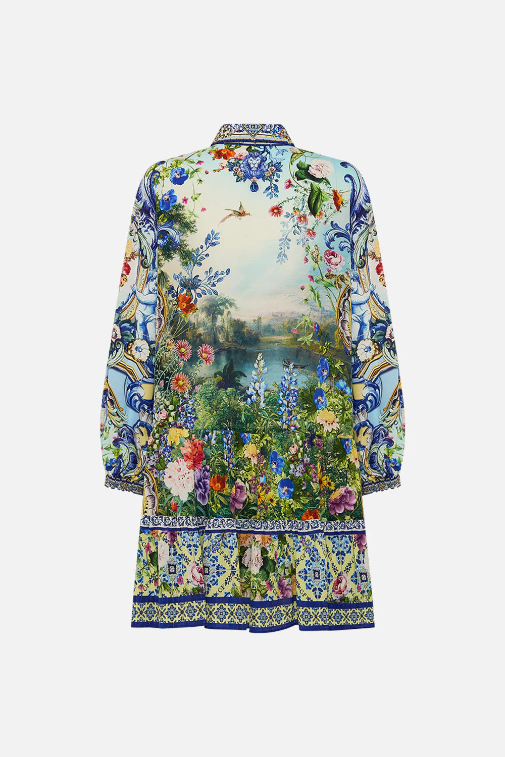 Camilla Long Sleeve Tiered Short Dress in Wall to Wall Wonders print