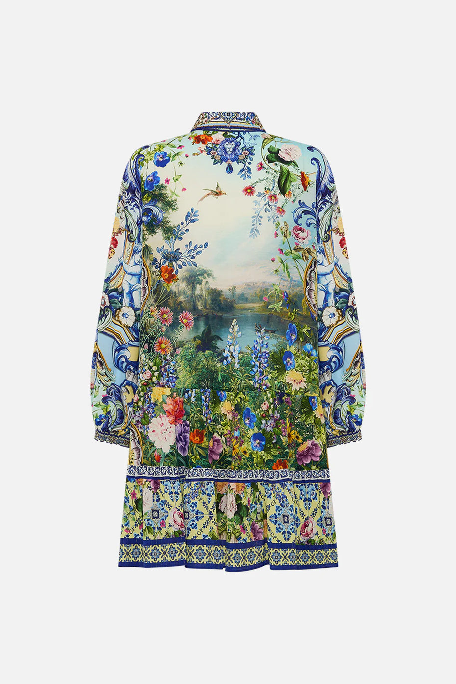 Camilla Long Sleeve Tiered Short Dress in Wall to Wall Wonders print