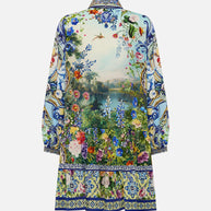 Camilla Long Sleeve Tiered Short Dress in Wall to Wall Wonders print