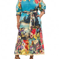 Camilla Tiered Shirt Dress With Short Sleeves in BATHBOMB