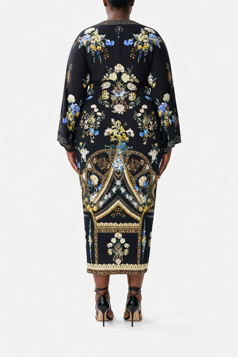 Camilla Long Split Front Twist Dress (Ottoman Elegance)