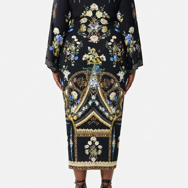 Camilla Long Split Front Twist Dress (Ottoman Elegance)