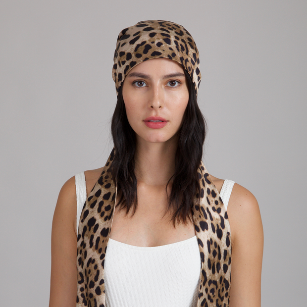 Eugenia Kim Gigi Satin Headscarf (Ivory/beige/navy brush stroke print)