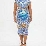 Camilla  Jersey Tank Dress With Cap Sleeves in The Azul Adventures print