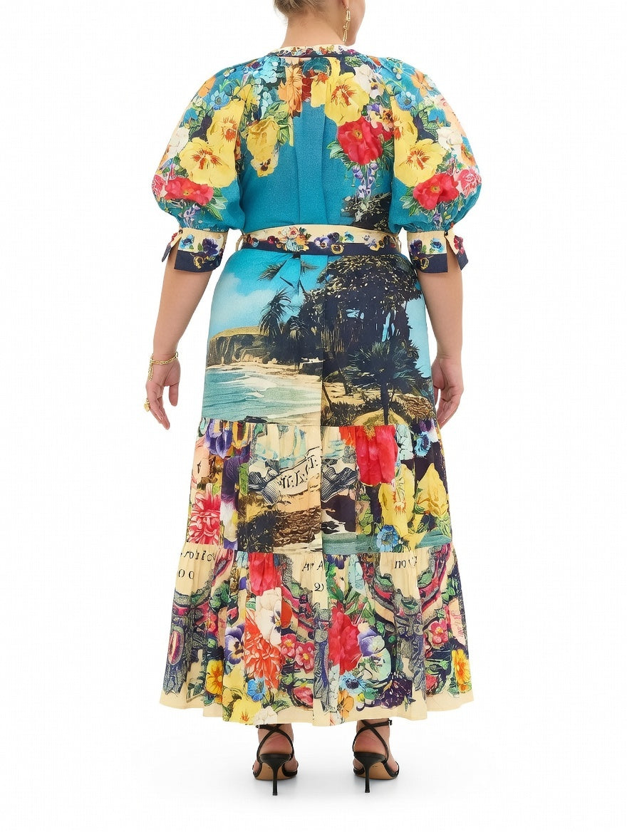 Camilla Tiered Shirt Dress With Short Sleeves in BATHBOMB
