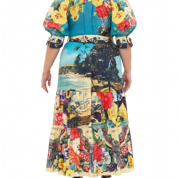 Camilla Tiered Shirt Dress With Short Sleeves in BATHBOMB