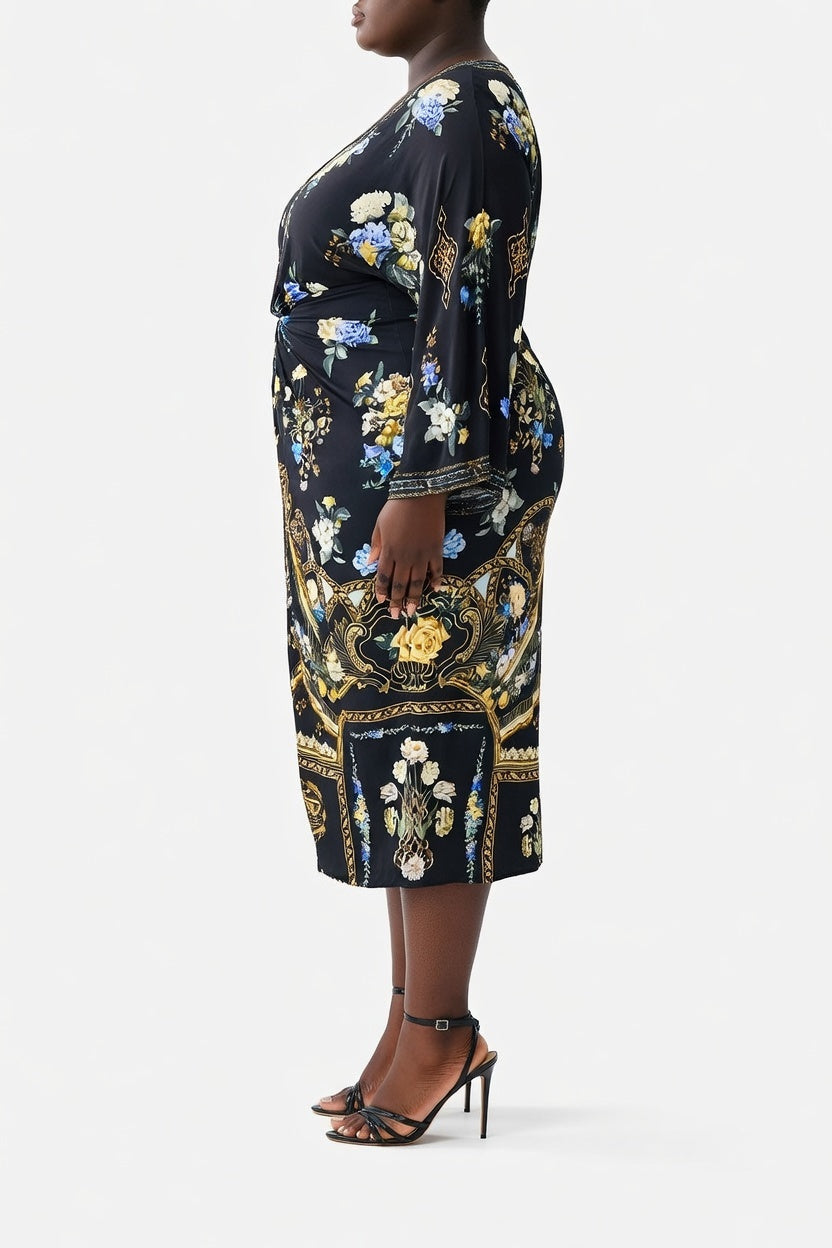 Camilla Long Split Front Twist Dress (Ottoman Elegance)
