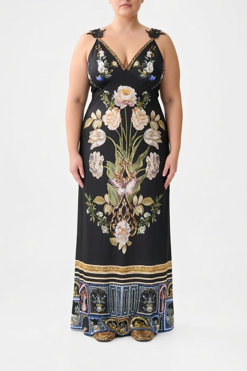 Camilla V Neck Full Length Bias Slip Dress