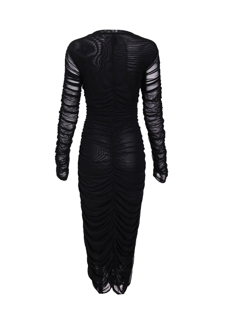 Hilary MacMillan - Mesh Ruched Sleeve Dress (Black)