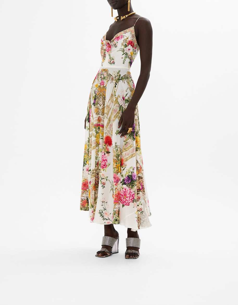 Camilla Long Silk Dress with Tie Front in Egyptian Rose