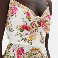 Camilla Long Silk Dress with Tie Front in Egyptian Rose