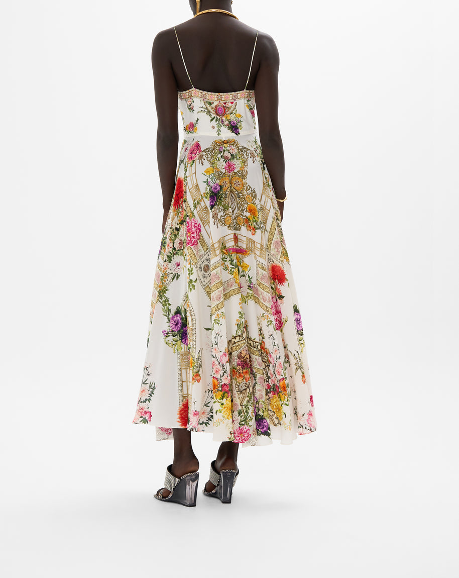 Camilla Long Silk Dress with Tie Front in Egyptian Rose