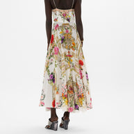 Camilla Long Silk Dress with Tie Front in Egyptian Rose
