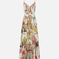 Camilla Long Silk Dress with Tie Front in Egyptian Rose