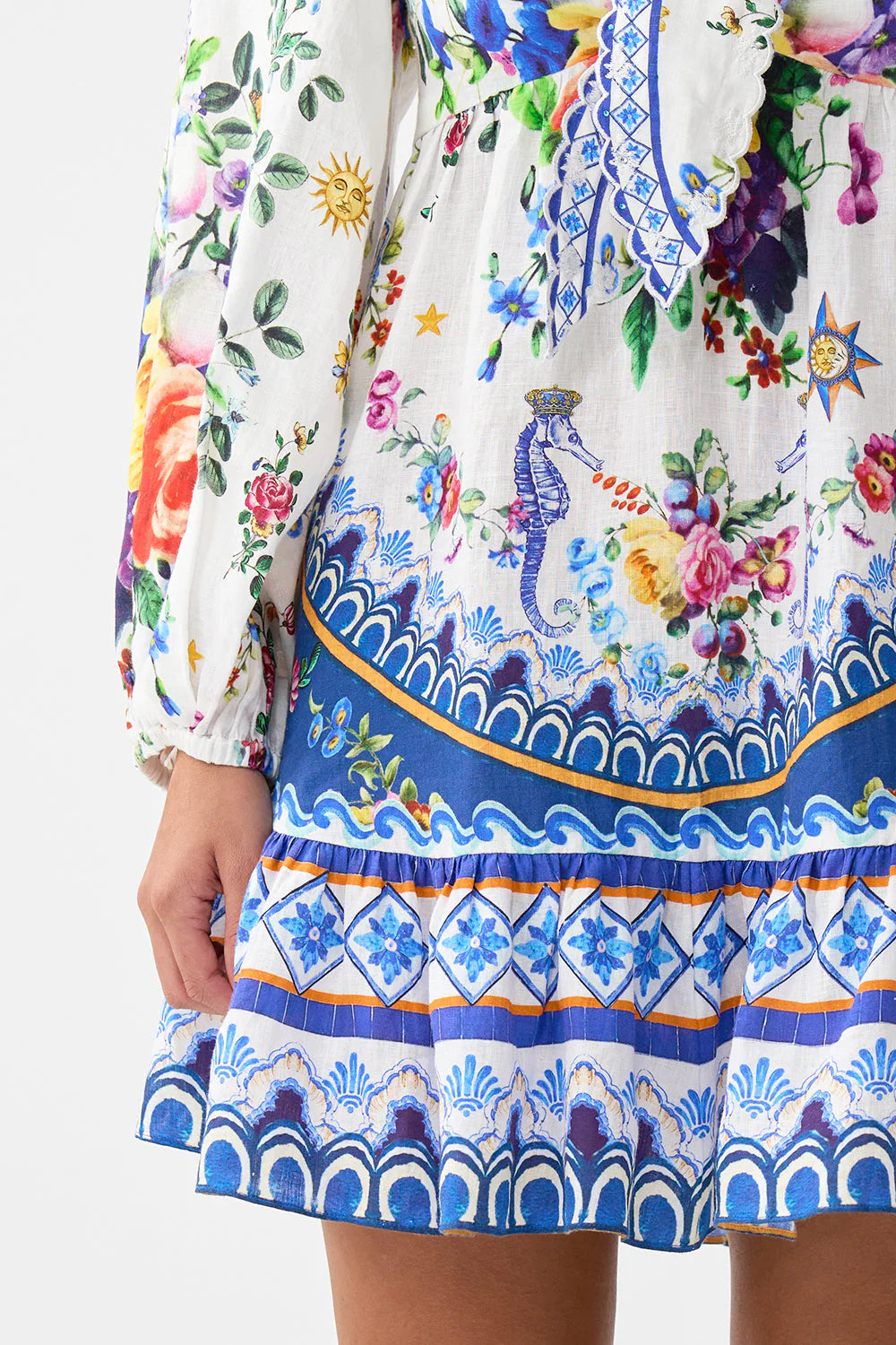 Camilla Short Tie Front Blouson Dress in TILEDARL