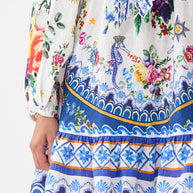 Camilla Short Tie Front Blouson Dress in TILEDARL