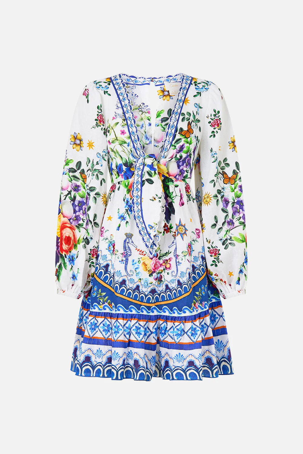 Camilla Short Tie Front Blouson Dress in TILEDARL