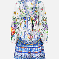 Camilla Short Tie Front Blouson Dress in TILEDARL