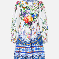 Camilla Short Tie Front Blouson Dress in TILEDARL