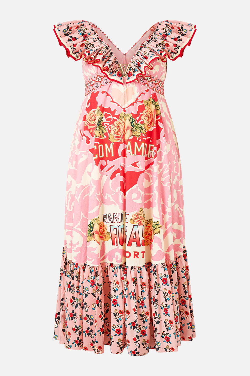 Camilla Frill Neck Dress with Hardware in PINKPORT