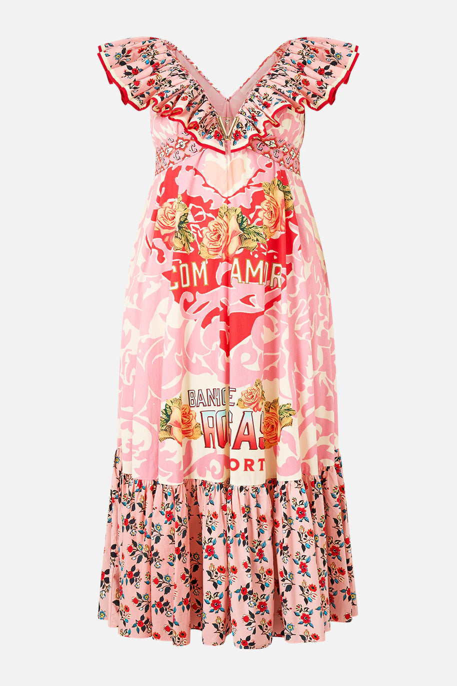 Camilla Frill Neck Dress with Hardware in PINKPORT