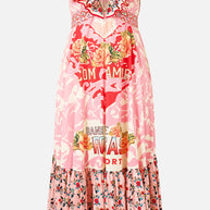 Camilla Frill Neck Dress with Hardware in PINKPORT