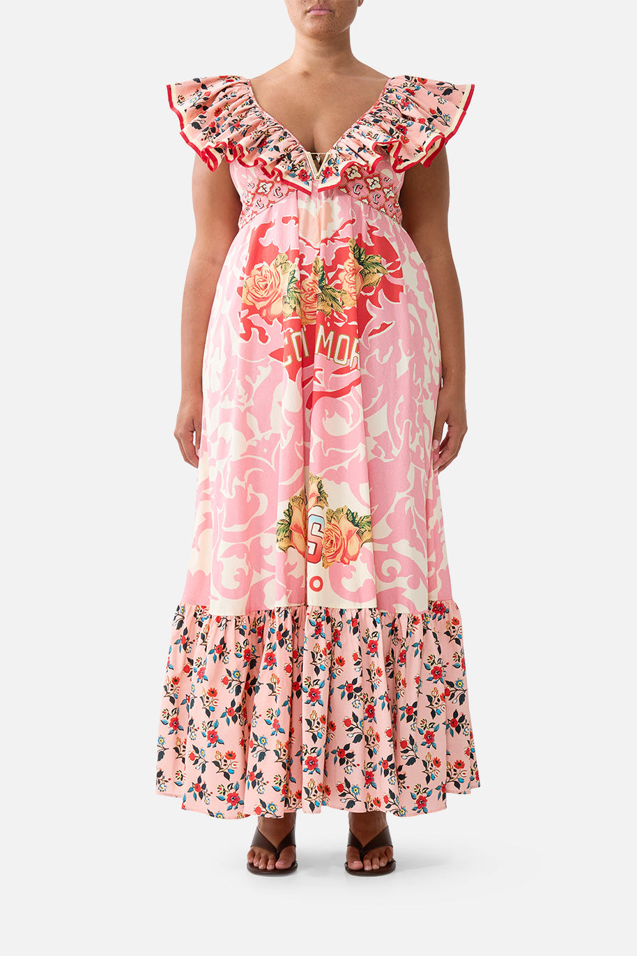 Camilla Frill Neck Dress with Hardware in PINKPORT