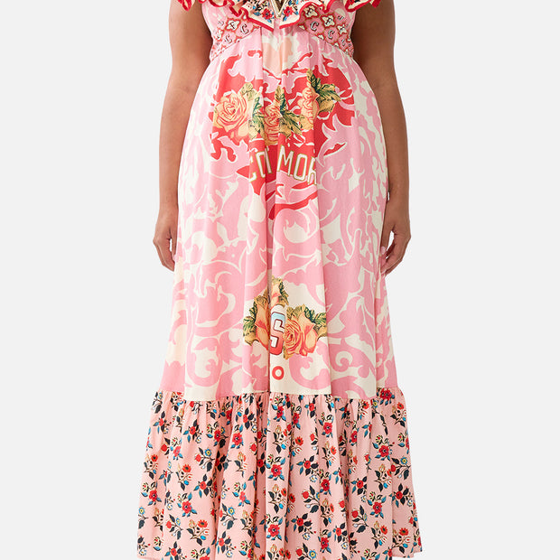 Camilla Frill Neck Dress with Hardware in PINKPORT