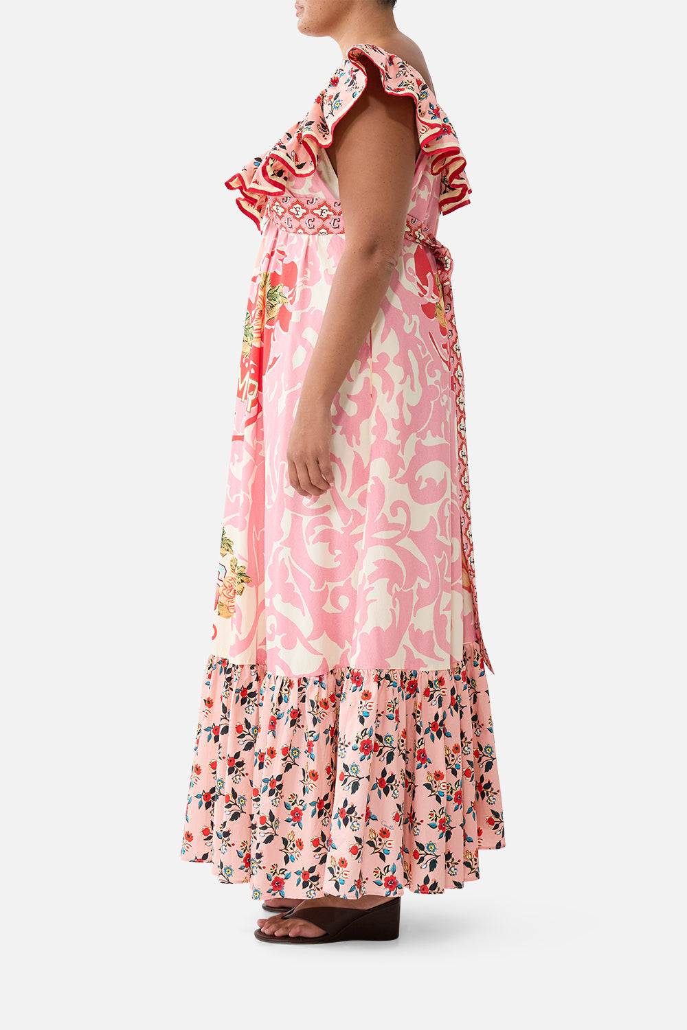 Camilla Frill Neck Dress with Hardware in PINKPORT