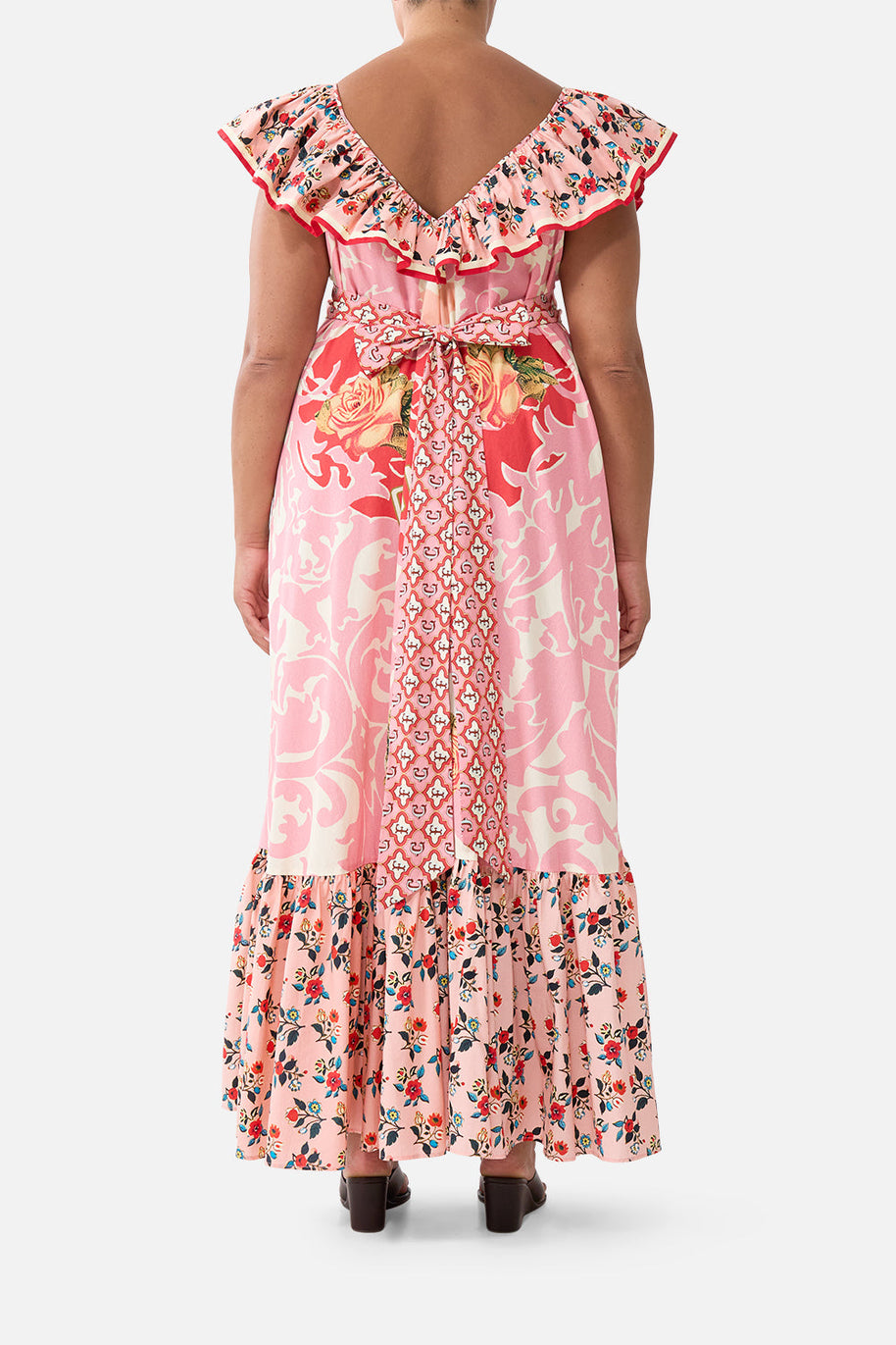 Camilla Frill Neck Dress with Hardware in PINKPORT