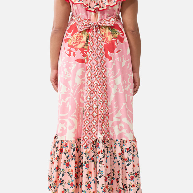 Camilla Frill Neck Dress with Hardware in PINKPORT