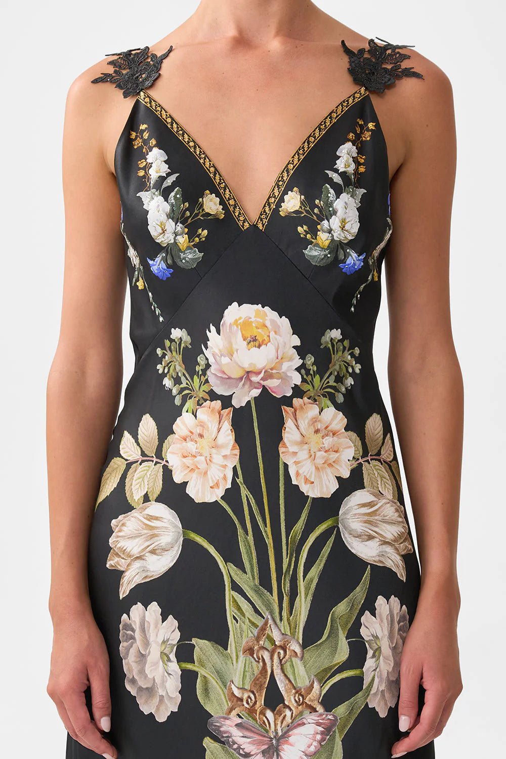 Camilla V Neck Full Length Bias Slip Dress