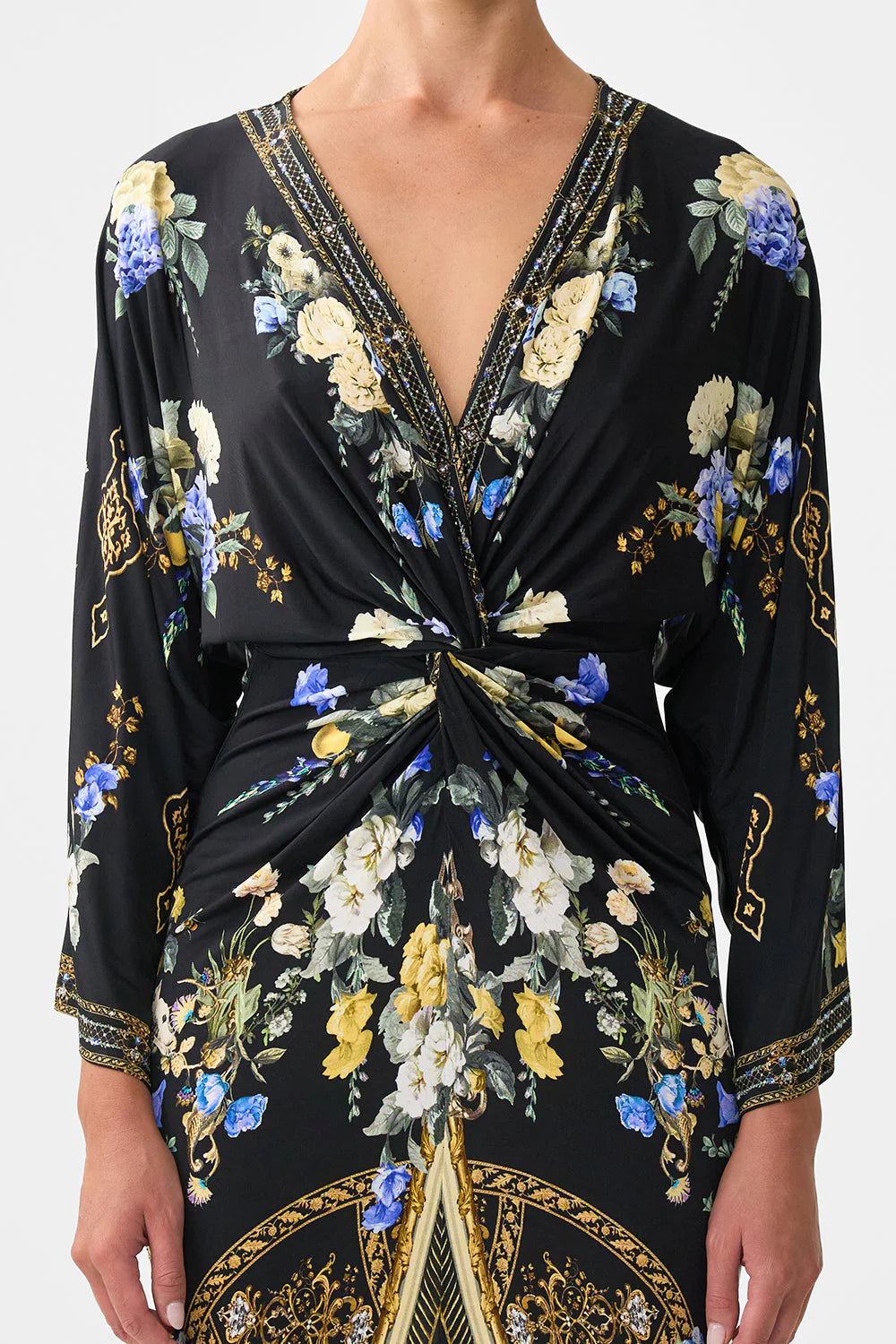 Camilla Long Split Front Twist Dress (Ottoman Elegance)