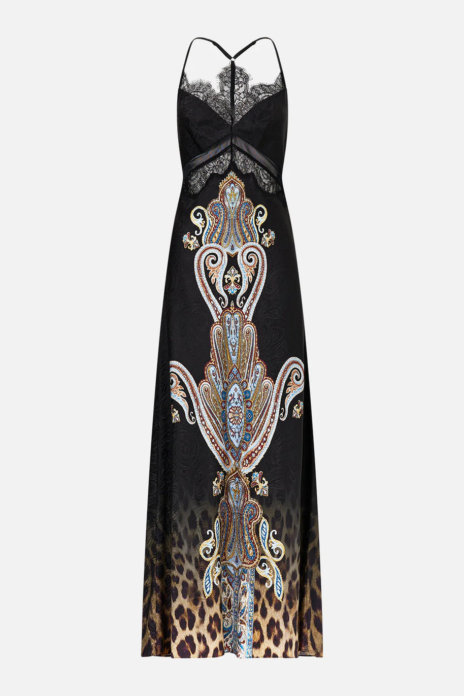 Camilla Lace Splice Bias Long Dress (Istanbul Animalia)
