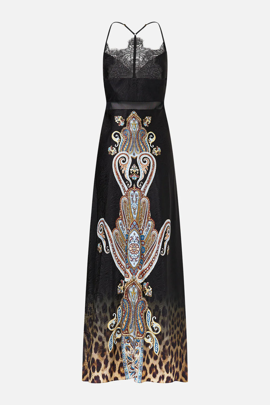 Camilla Lace Splice Bias Long Dress (Istanbul Animalia)