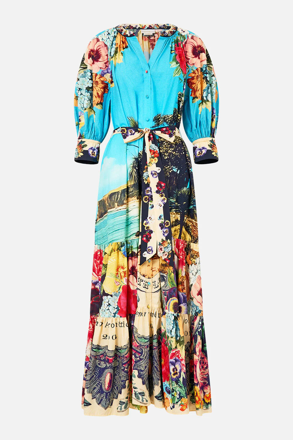 Camilla Tiered Shirt Dress With Short Sleeves in BATHBOMB
