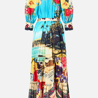 Camilla Tiered Shirt Dress With Short Sleeves in BATHBOMB