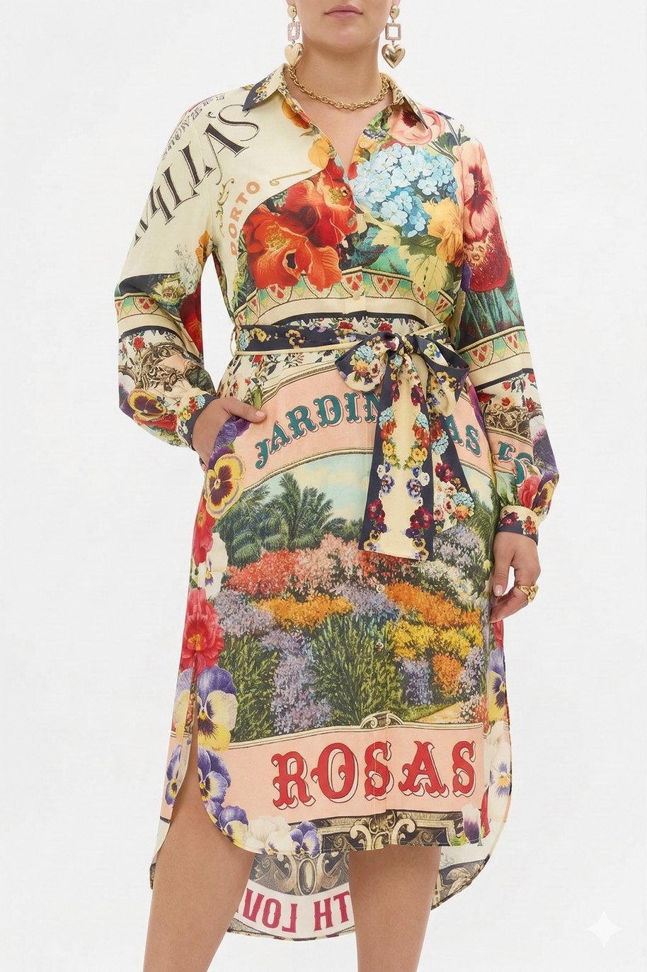Camilla High Low Midi Shirt Dress in AROMAMOR